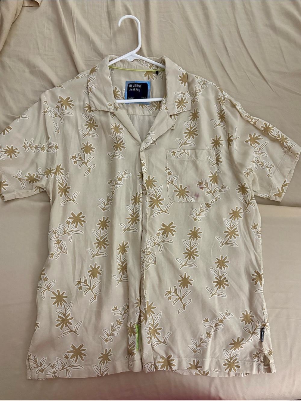 Tropical Beige Floral Short-Sleeve Button Shirt